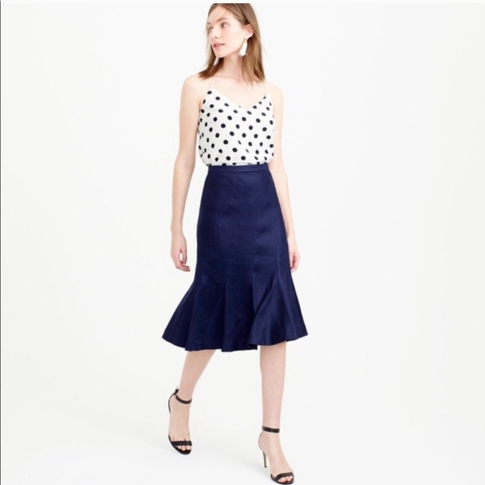 J. Crew Navy Linen Fluted Skirt